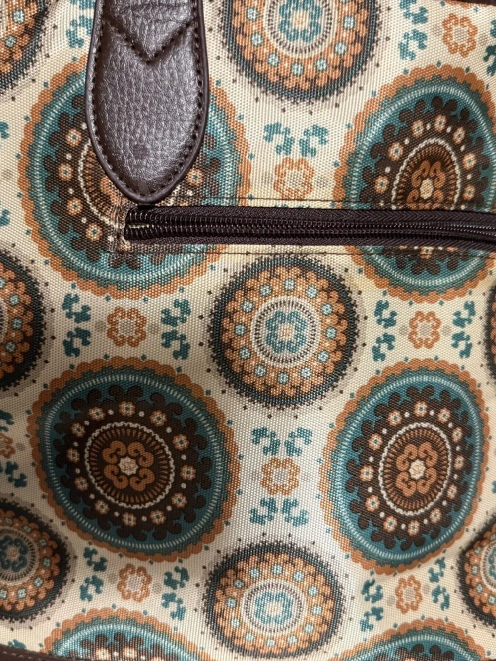 Bella Canvas Cream Tote with Teal and Brown Medallion Print